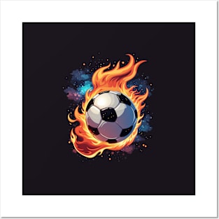 Flying soccer ball with flames. Posters and Art